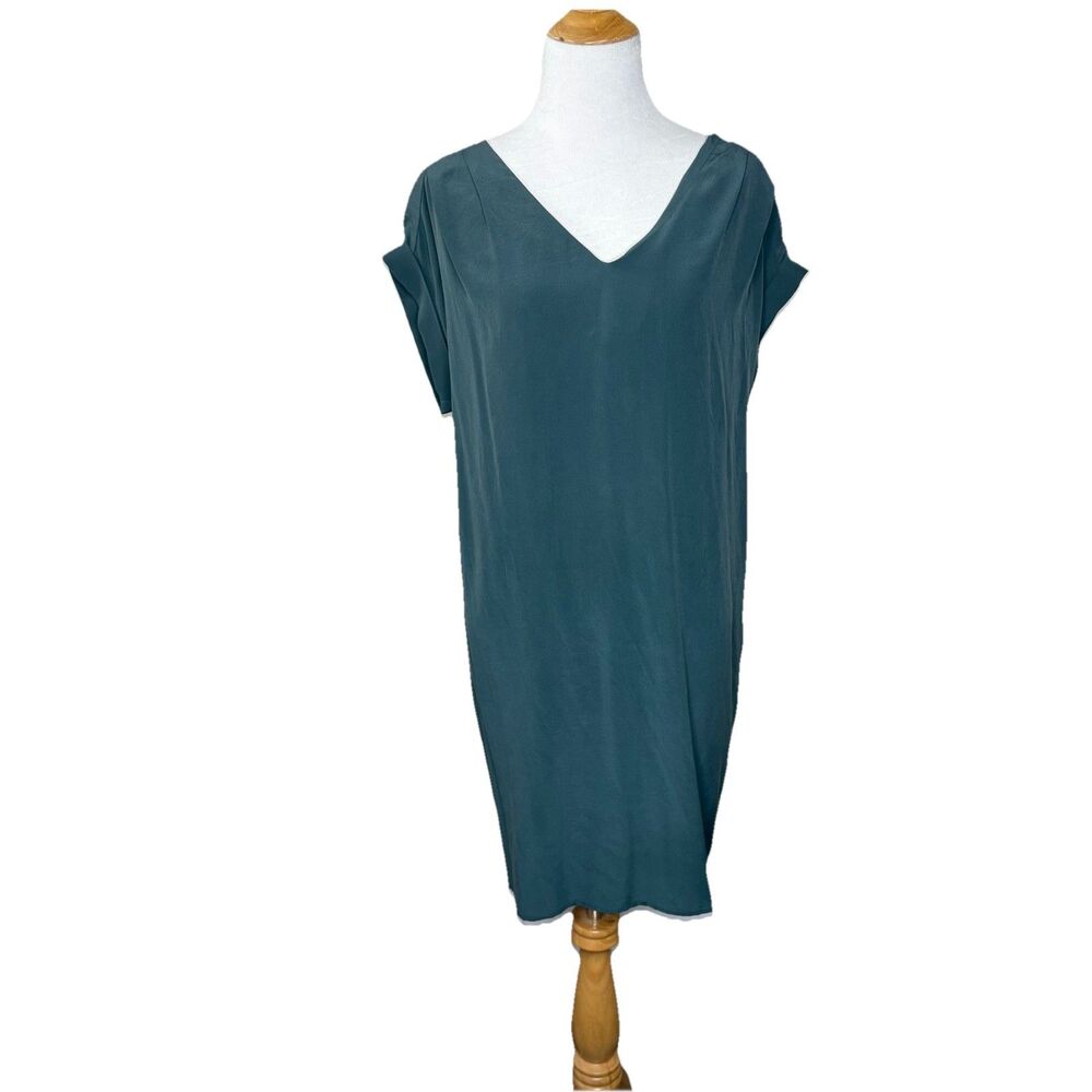 Cynthia Rowley Silk Green V Neck Back Cut Outs Pull Over Short Sleeve Dress 8